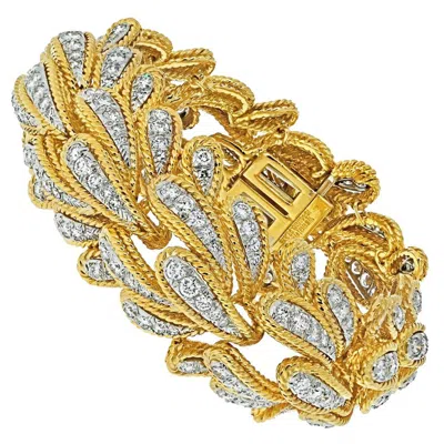 Pre-owned David Webb 18k Yellow Gold And Platinum Diamond Bombe Bracelet