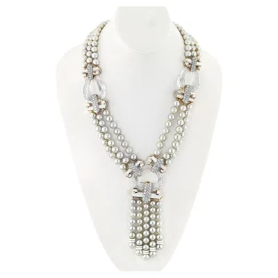 Pre-owned David Webb 18k Yellow Gold And Platinum Pearl Tassel Crystal Links Necklace
