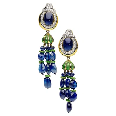Pre-owned David Webb 18k Yellow Gold And Platinum Sapphire Day/night Drop Earrings