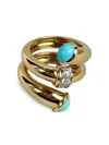 David Webb 18k Yellow Gold And Platinum Turquoise And Diamond Ring In Gold