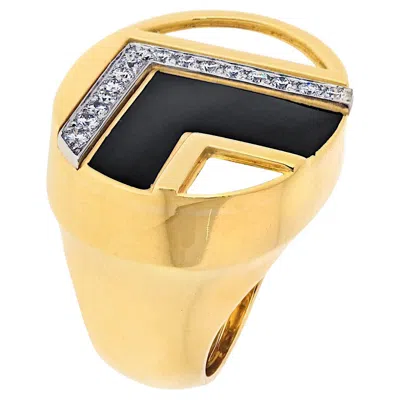 Pre-owned David Webb 18k Yellow Gold Black And White Enamel Retro Motif Ring