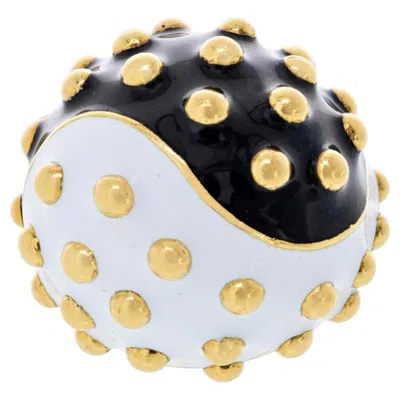 Pre-owned David Webb 18k Yellow Gold Black And White Enamel Ring