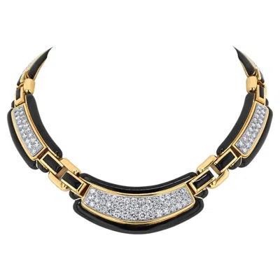 Pre-owned David Webb 18k Yellow Gold Black Enamel Diamond Collar 9.00cttw Necklace