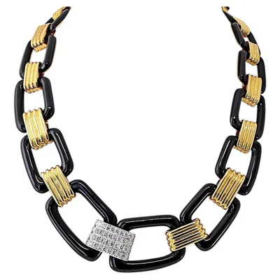 Pre-owned David Webb 18k Yellow Gold Black Enamel Link Necklace