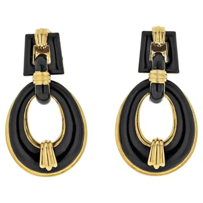 Pre-owned David Webb 18k Yellow Gold Black Enamel Vintage Door Knockers Earrings
