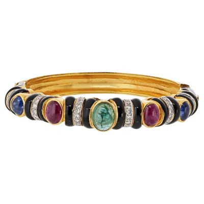 Pre-owned David Webb 18k Yellow Gold Black Enamel With Gemstones And Diamonds Bracelet