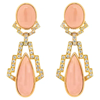 Pre-owned David Webb 18k Yellow Gold Cabochon Coral Doorknocker Earrings