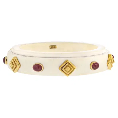 Pre-owned David Webb 18k Yellow Gold Cabochon Ruby Bone Bangle Bracelet