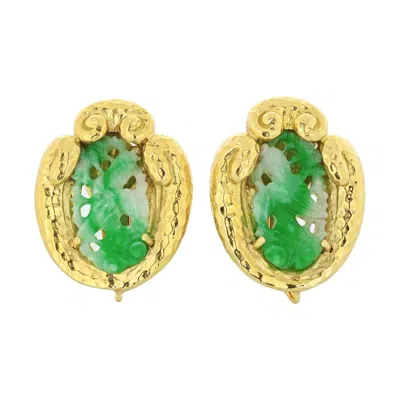 Pre-owned David Webb 18k Yellow Gold Carved Jade Clip-on Earrings