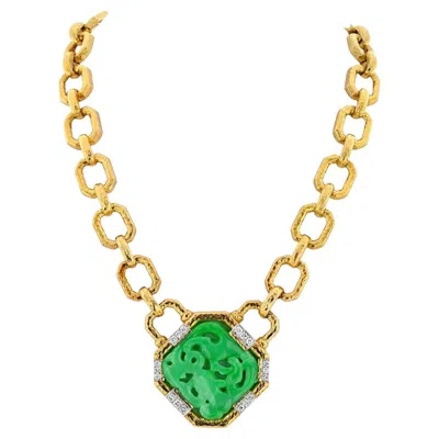 Pre-owned David Webb 18k Yellow Gold Carved Jade Link Chain Necklace