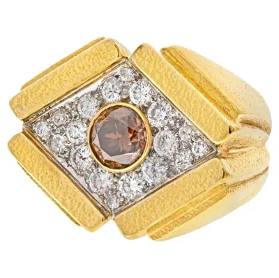 Pre-owned David Webb 18k Yellow Gold Champagne Round Diamond Cocktail Ring