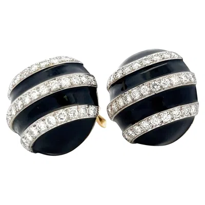 Pre-owned David Webb 18k Yellow Gold Clip On Earrings Enamel 3.6 Carat Round Diamonds
