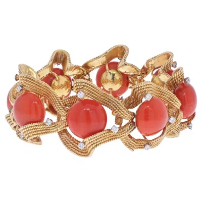 Pre-owned David Webb 18k Yellow Gold Coral And Diamond 1960's Bracelet