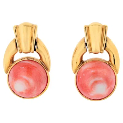Pre-owned David Webb 18k Yellow Gold Coral Button Doorknockers Earrings
