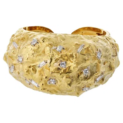 Pre-owned David Webb 18k Yellow Gold Cuff Nugget Texture Bracelet