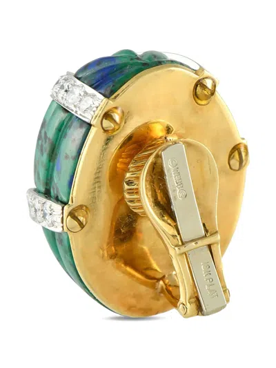 Pre-owned David Webb 18k Yellow Gold Diamond And Azurmalachite Earrings