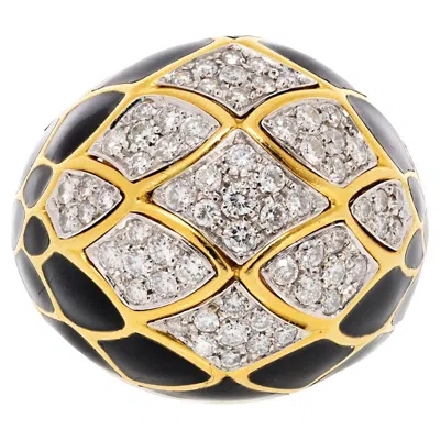 Pre-owned David Webb 18k Yellow Gold Diamond Dome Enamel Ring
