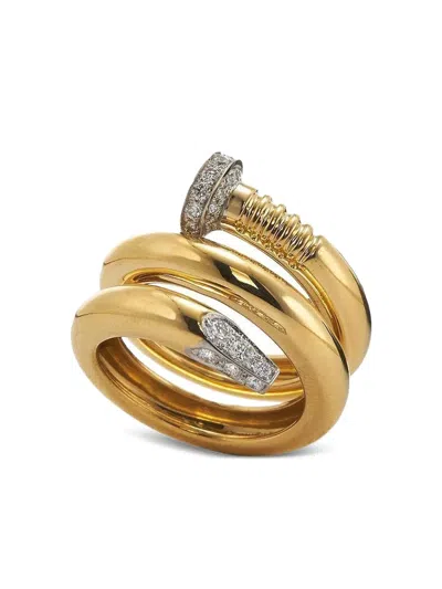 David Webb 18k Yellow Gold Diamond Nail Ring