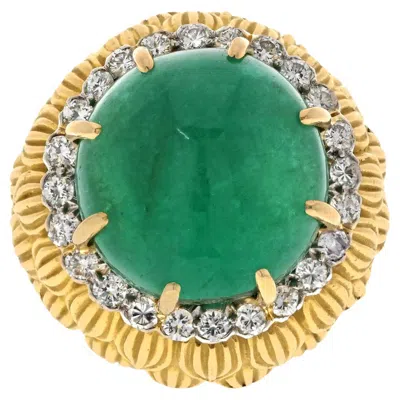 Pre-owned David Webb 18k Yellow Gold Dome Green Emerald And Diamond Vintage Ring