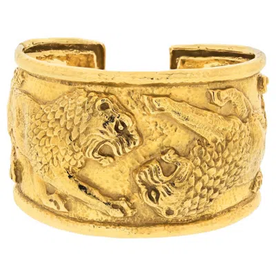 Pre-owned David Webb 18k Yellow Gold Double Lion Vintage Cuff Bracelet