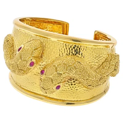 Pre-owned David Webb 18k Yellow Gold Double Serpent Snake Cuff Bracelet
