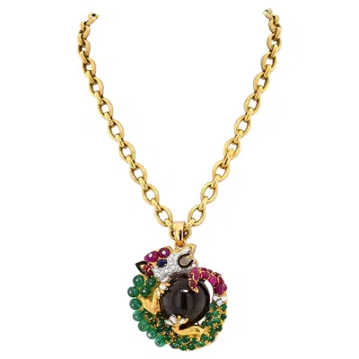 Pre-owned David Webb 18k Yellow Gold Dragon Cat's Eye Pendant Necklace