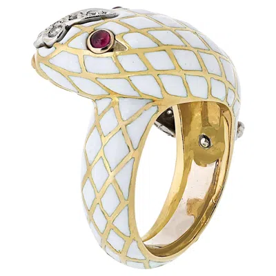 Pre-owned David Webb 18k Yellow Gold Enamel Diamond Snake Serpent Ring