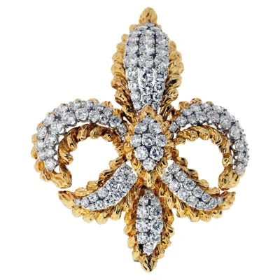 Pre-owned David Webb 18k Yellow Gold Fleur-de-lis Diamond Brooch