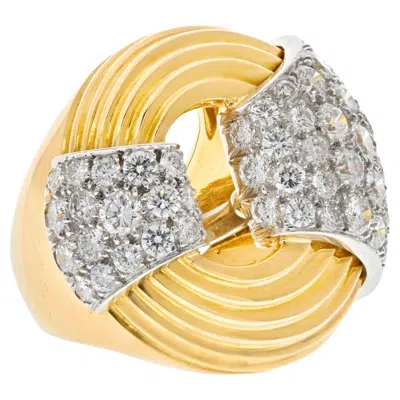Pre-owned David Webb 18k Yellow Gold Fluted Diamond Cocktail Ring
