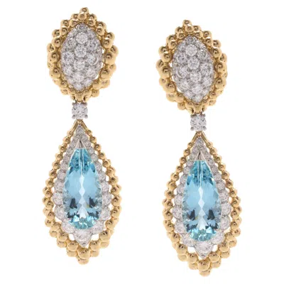 Pre-owned David Webb 18k Yellow Gold Golden Oracle Aquamarine And Diamond Earrings