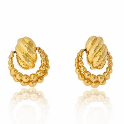 Pre-owned David Webb 18k Yellow Gold Hammered Door Knocker Earrings