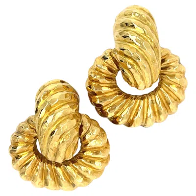 Pre-owned David Webb 18k Yellow Gold Hammered Doorknocker Clip-on Earrings 40.76 Grams