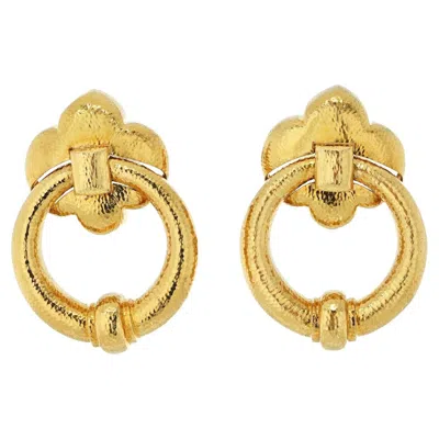 Pre-owned David Webb 18k Yellow Gold Hammered Doorknockers Large Oversized Hoop Earrings