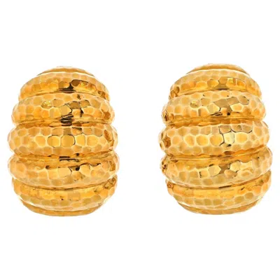 Pre-owned David Webb 18k Yellow Gold Hammered Finish Jumbo Shrimp Earrings