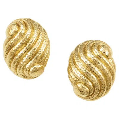 Pre-owned David Webb 18k Yellow Gold Hammered Swirl Earclips Gorgeous!