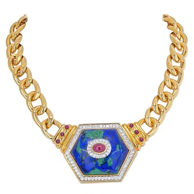 Pre-owned David Webb 18k Yellow Gold Hexagonal-shaped Azurmalachite Necklace
