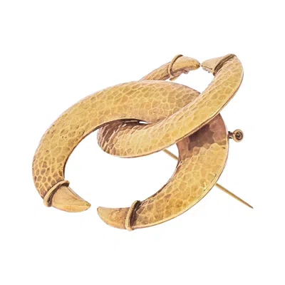 Pre-owned David Webb 18k Yellow Gold Interlocking Crecent Hammered Brooch
