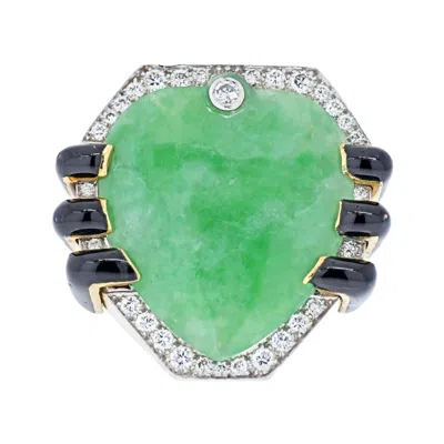 Pre-owned David Webb 18k Yellow Gold Jade, Diamond, Black Enamel Statement Ring