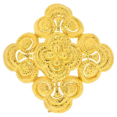 Pre-owned David Webb 18k Yellow Gold Large Maltese Cross Hammered Finish Pendant Brooch