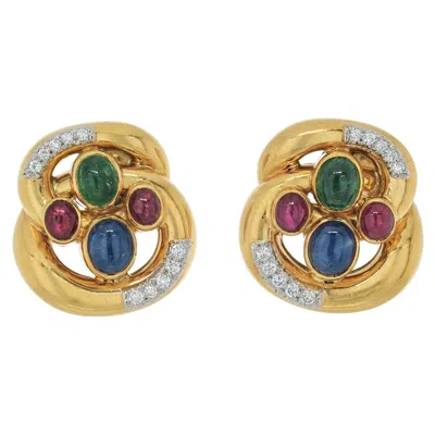Pre-owned David Webb 18k Yellow Gold Multi Color Gemstone And Diamond Earrings