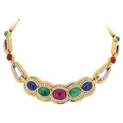 Pre-owned David Webb 18k Yellow Gold Multi Gem And Diamond Collar Necklace