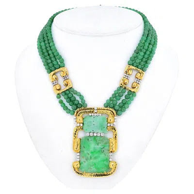 Pre-owned David Webb 18k Yellow Gold Multi Strand Jade Medallion And Diamond Necklace