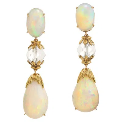 Pre-owned David Webb 18k Yellow Gold Newport Opal Rock Crystal Ladies Drop Earrings