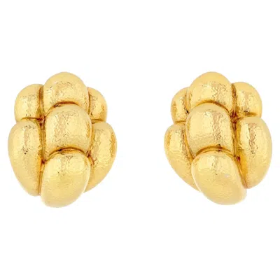 Pre-owned David Webb 18k Yellow Gold Of Lobed Textured Clip Earrings