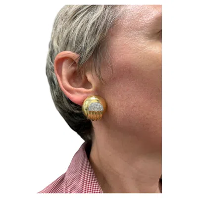 Pre-owned David Webb 18k Yellow Gold, Platinum & Diamond Ball Earrings Vintage 1970s