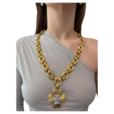 Pre-owned David Webb 18k Yellow Gold, Platinum & Diamond Maltese Sautoir Necklace 1960s
