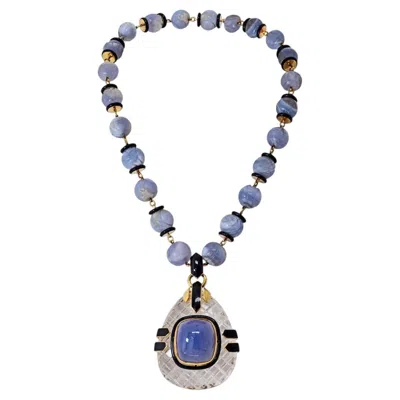 Pre-owned David Webb 18k Yellow Gold Purple Chalcedony Carved Beads Rock Crystal Necklace