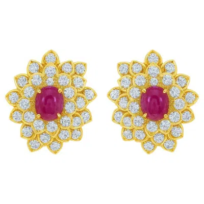 Pre-owned David Webb 18k Yellow Gold Red Coral And Diamond Earrings