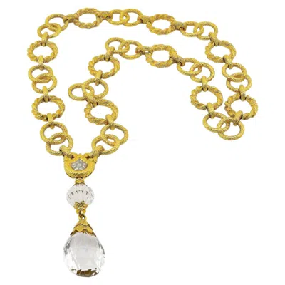 Pre-owned David Webb 18k Yellow Gold Rock Crystal & Diamond Pendant Necklace
