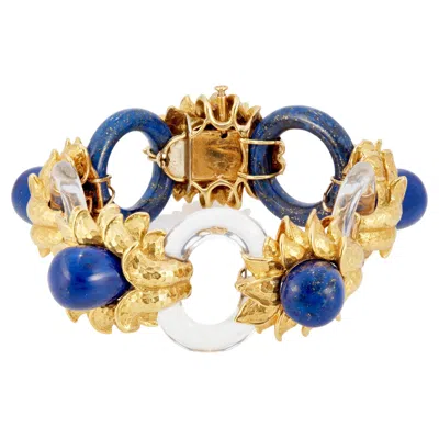 Pre-owned David Webb 18k Yellow Gold Rock Crystal And Lapis Lazuli Bracelet